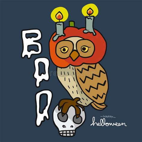 Halloween Owl With Pumpkin And Candle On Head Cartoon Vector