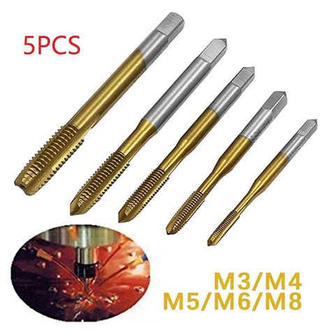 5pcs Hss Titanium Machine Tap Drill M3 M8 Spiral Point Thread Plug Taps