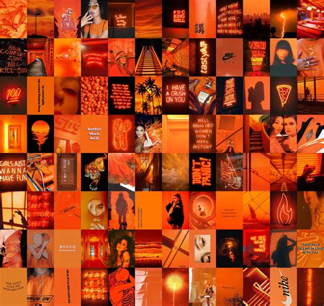 Orange Aesthetic Wall Collage Kit Boujee Tumblr Neon Decor Etsy