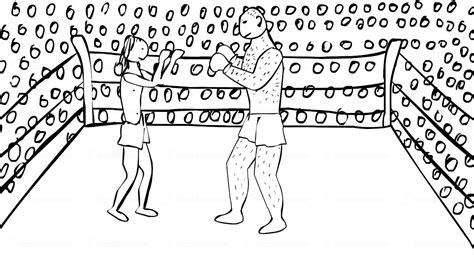 Hand Drawn Animated Boxing Ring With Two Boxers Big One And Smaller