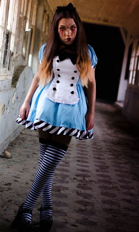 Womens Dark Alice In Wonderland Halloween Fancy Dress Costume Kostüme