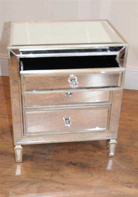 Pair Mirrored Nightstands Bedside Chests Tables