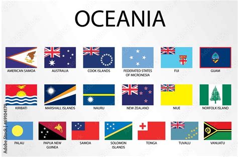 Alphabetical Country Flags For The Continent Of Oceania Stock Vector