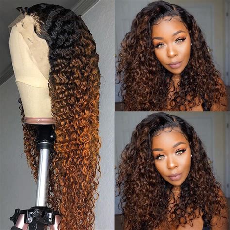 Hd Ombre Curly Lace Front Human Hair Wigs For Women B Brown Color Lace Wig Brazilian Remy