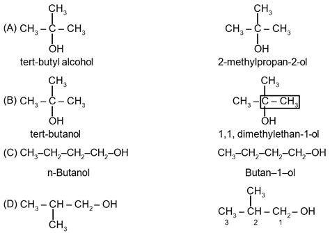 The Correct Combination Of Names For Isomeric Alcohols With Molecular