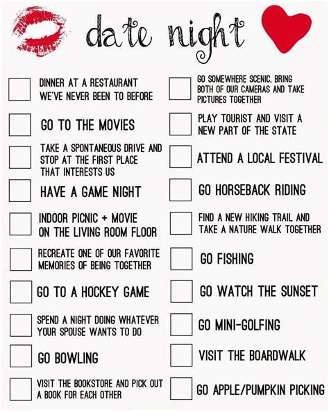 Date Night Ideas Checklist Free Printable Cute Date Ideas Dating