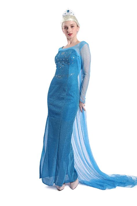 Frozen Elsa Fancy Dress Up Party Costume Blue Adult Snow Queen Women