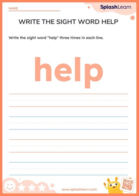 Write The Sight Word Help Worksheet Ela Worksheets Splashlearn