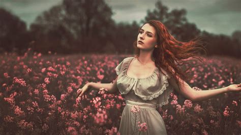 Women Outdoors Redhead Flowers Wallpapers Hd Desktop And Mobile