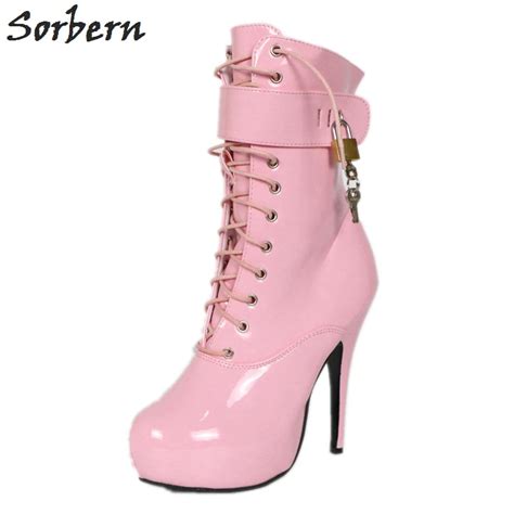 sorbern pink ankle boots for women 15cm extrem high heels gothic boots 4cm platform lace up punk
