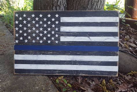 Blue Lives Matter Flagthin Blue Line Wood Flagwooden Etsy