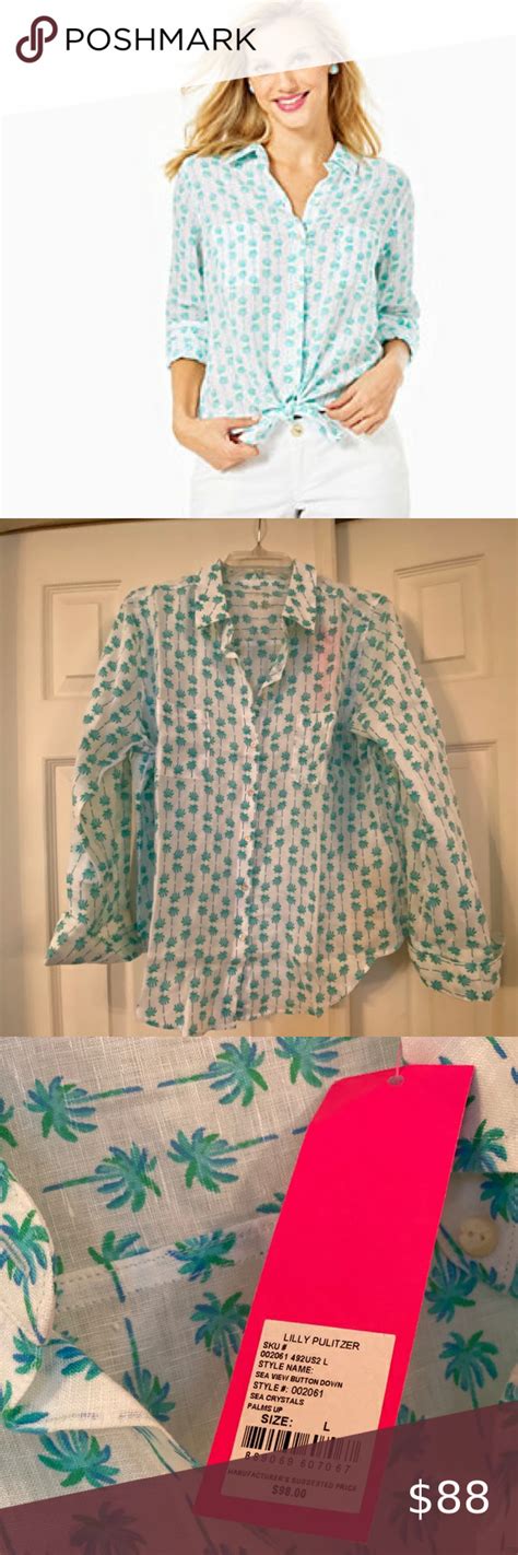 Lilly Pulitzer Nwt Sea View Button Down Palms 🌴 New With Tags The Sea