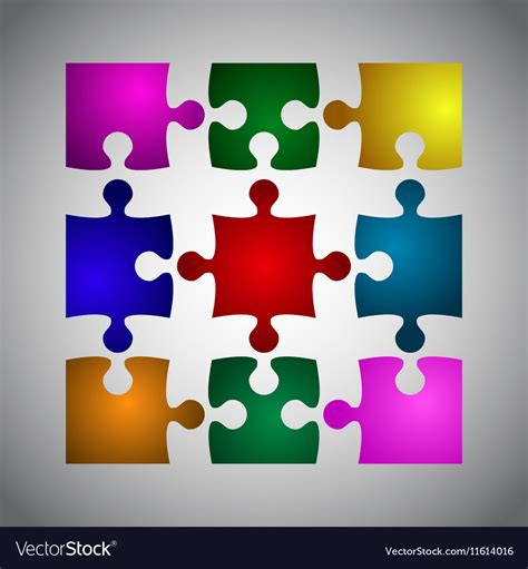 Color Puzzles Piece Jigsaw Object 9 Pieces Vector Image