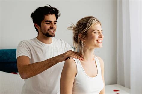 Man Giving A Head Massage To His Girlfriend Stock Image Image Of