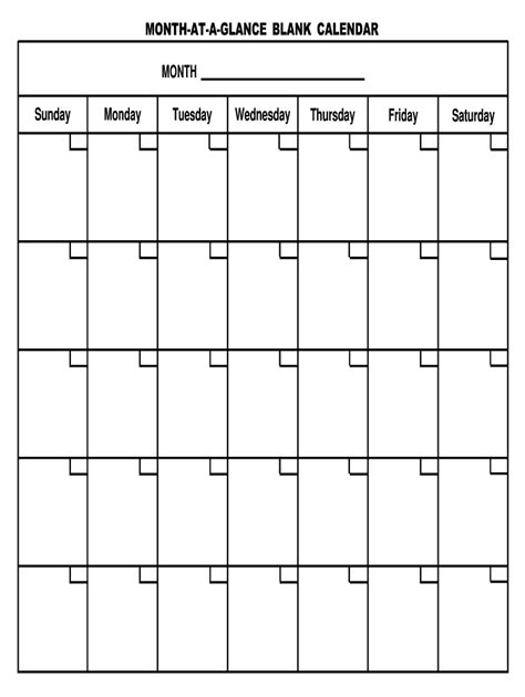Month At A Glance Blank Calendar Template