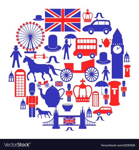 British Icons Set In Circle Royalty Free Vector Image