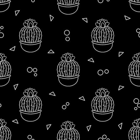 Premium Vector Seamless Pattern With Cute Handdrawn Cacti Black