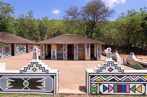 Traditional African Ndebele Tribe Village A Few Huts From A