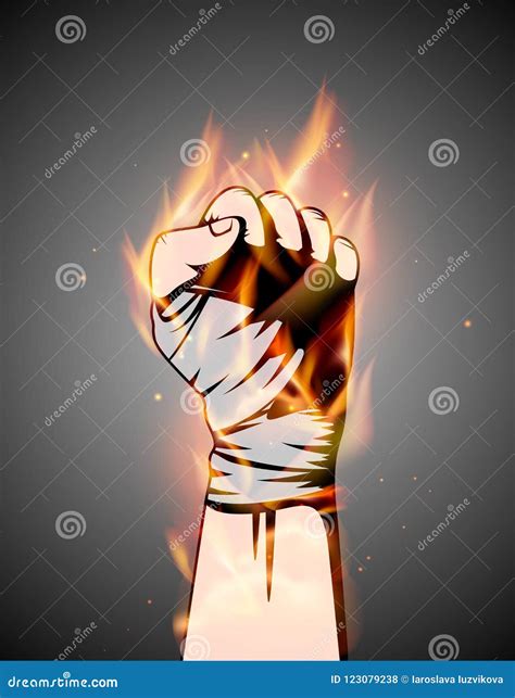 Mma Or Boxing Burning Bandage Fist Uplifted Hand Mixed Martial Arts
