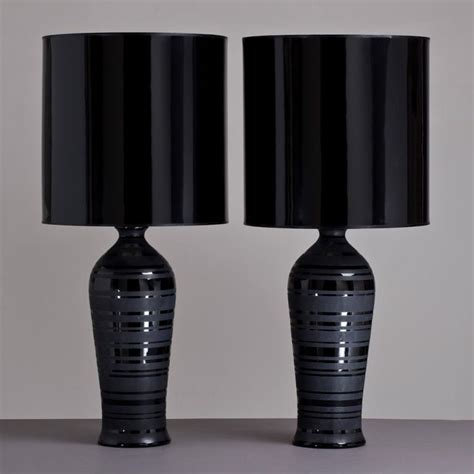 Single Black Ceramic Table Lamp With Black Patent Shade For Sale At 1stdibs