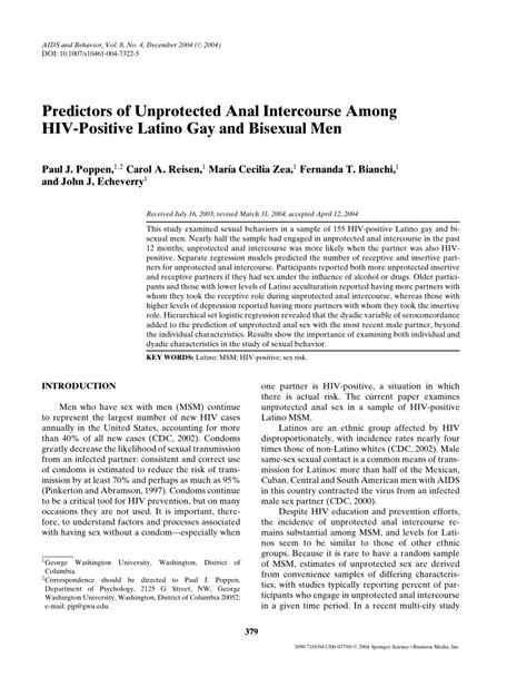 Pdf Predictors Of Unprotected Anal Intercourse Among Hiv Positive
