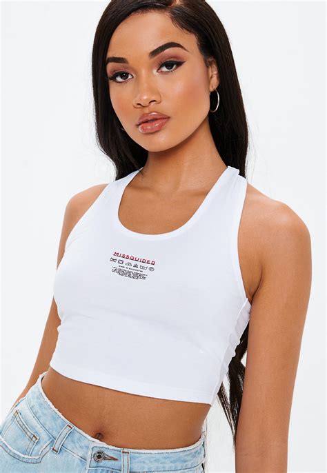 White Missguided Care Label Racer Back Crop Top Missguided