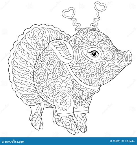 Zentangle Pig Piggy Coloring Page Stock Vector Illustration Of