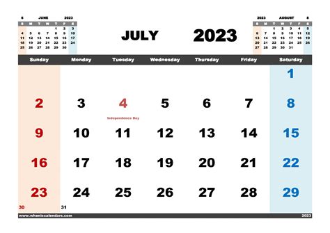 Free Printable July 2023 Calendar With Holidays In Variety Format