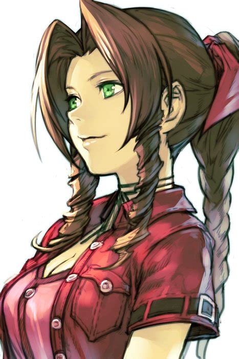 Safebooru 1girl Aerith Gainsborough Braid Breasts Brown Hair Cropped Jacket Facing To The Side