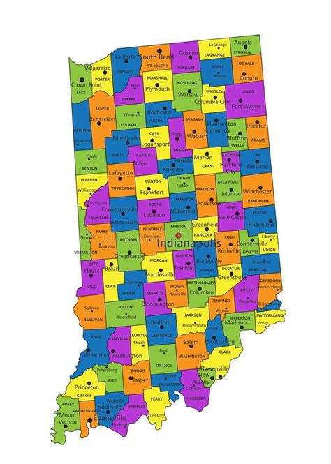 Colorful Indiana Political Map With Clearly Labeled Separated Layers