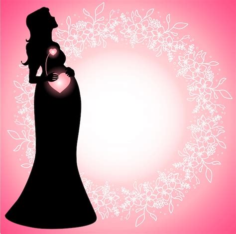 premium vector pregnant woman silhouette with glowing connected hearts
