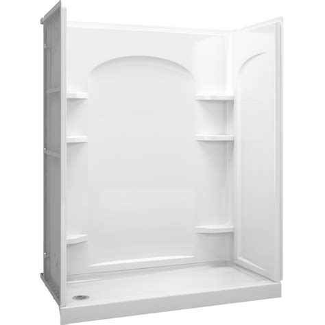 sterling ensemble curve 60 in x 72 5 in white shower surround back wall panel in the shower wall