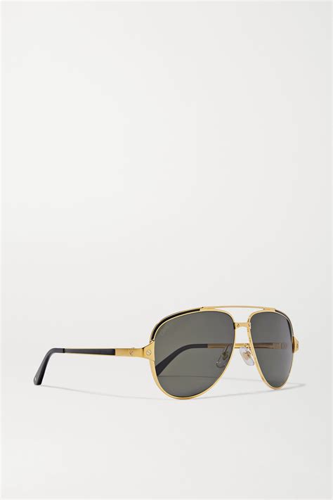 Gold Santos Aviator Style Gold Tone And Acetate Sunglasses Cartier Eyewear Net A Porter