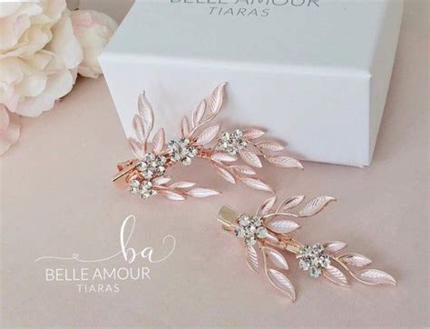 Rose Gold Clips Rose Gold Accessories Leaf Hair Clips Wedding Headpiece