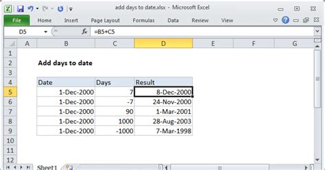 Add Days To Date Excel Formula Exceljet