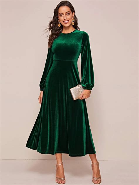 lantern sleeve zip back solid velvet dress shein usa velvet skirt long long sleeve velvet