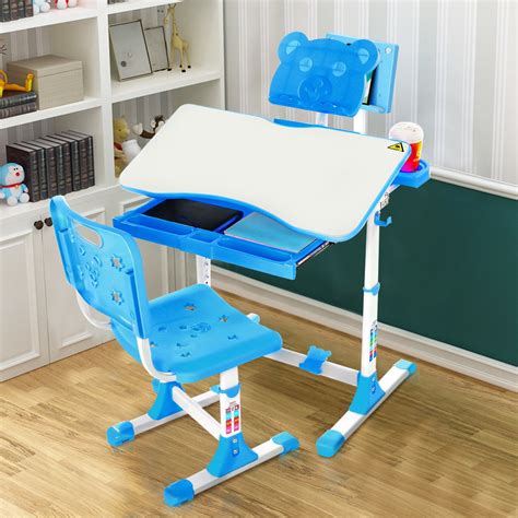 Children Kids Study Desk Tiltable Desktop Table Chair Set Height