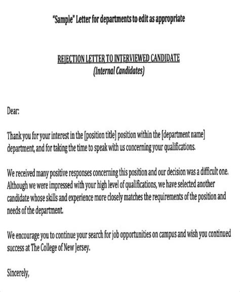 A sample applicant rejection letter after interview for remote professionals. job rejection letter template free - Prahu