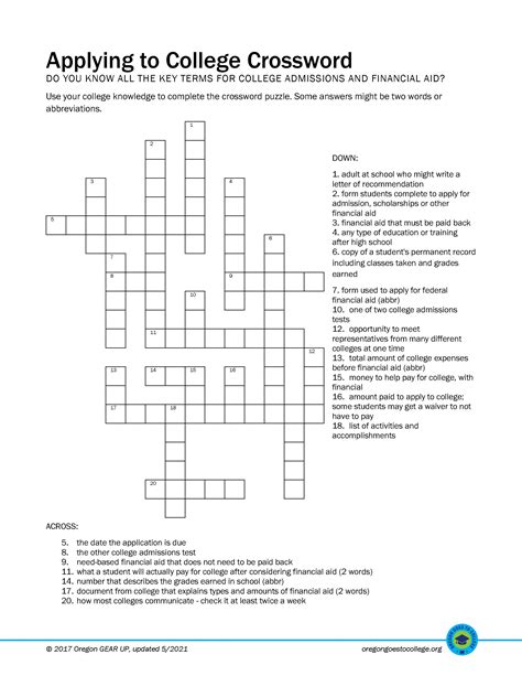 Crossword Applying To College Oregon Goes To College