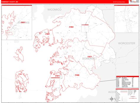 Somerset County Md Zip Code Wall Map Red Line Style By Marketmaps