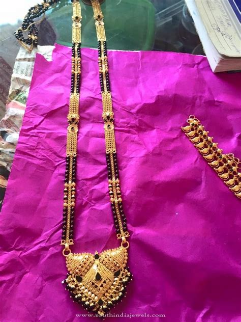 Gold Black Bead Long Haram South India Jewels Black Beaded Jewelry