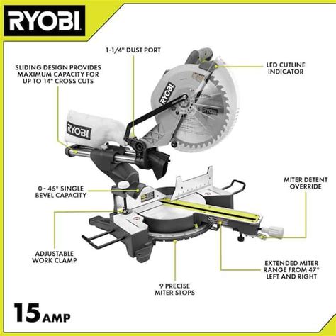 Ryobi Tss121 15 Amp 12 In Corded Sliding Compound Miter Saw With Led