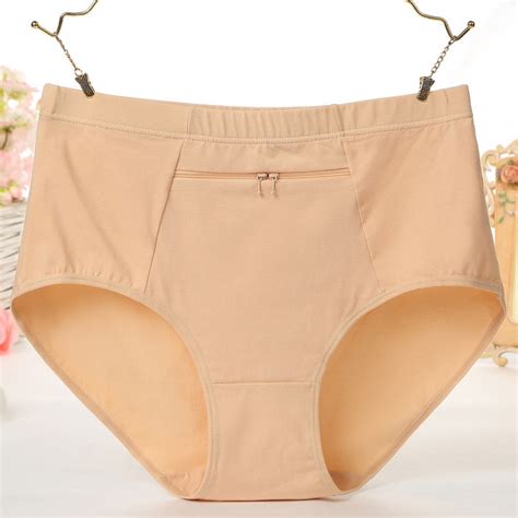 women panties 2017 female big size underewar with zipper pocket ladies cotton breathable briefs