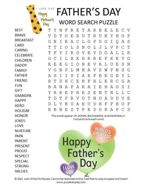 Fathers Day Word Search Puzzle Puzzles To Play