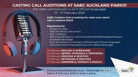 Sabc Casting Calls Auditions At Auckland Park Voice Over Artists 2023 Youtube