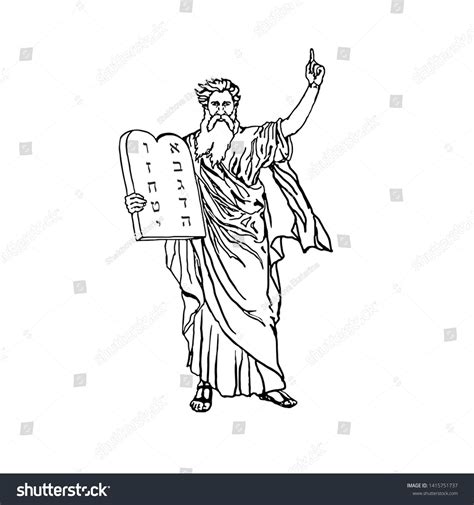 Moses Holding The Stone Tablets With The Ten Commandments Line Drawing