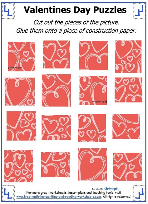 valentine day puzzles printable cut paste puzzles