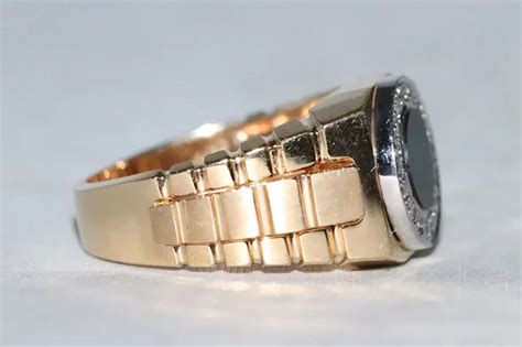 14k Yellow Gold Rolex Style Diamond Channel Onyx Ring Etsy Uk