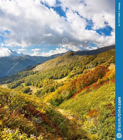 Panorama Mountain Landscape With Blue Sky And White Clouds