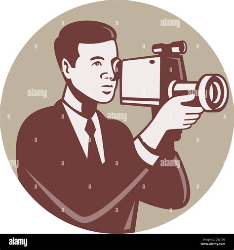 Illustration Of A Male Photographer Shooting With Video Camera Handycam